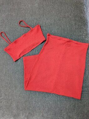 Reformation 2 piece skirt and crop top, burnt orange